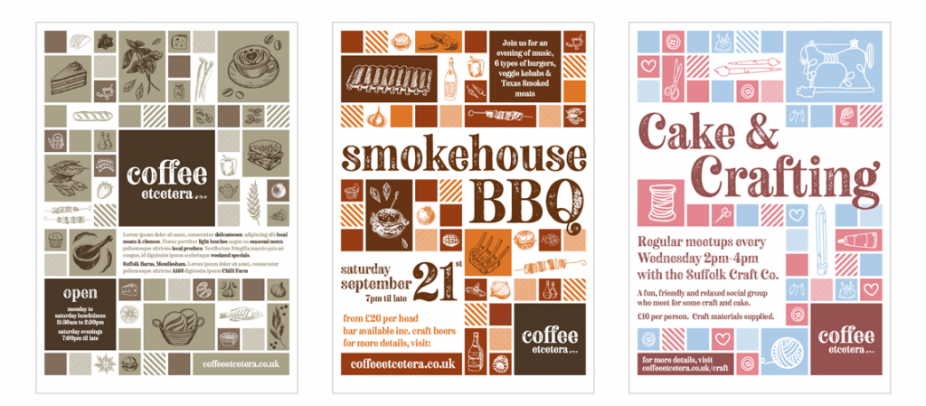 Poster designs for Suffolk coffee shop